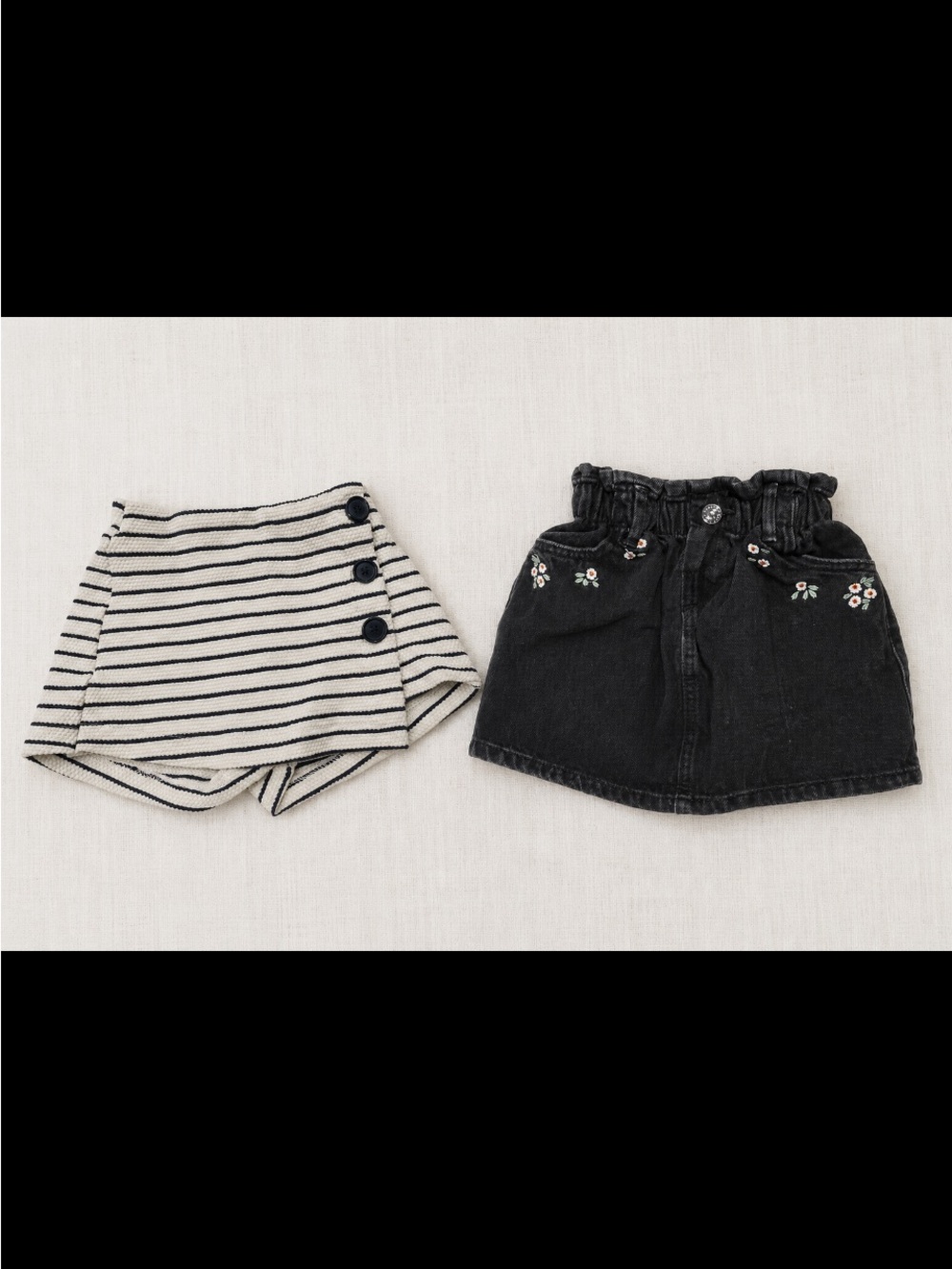 Striped Black& Black Denim Girls' Skort and Skirt Set 9-12 month and 18-24 month